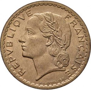 Francie, IV.republika, 1945 - 1958, 5 Frank 1946, KM.888a.2 (bronz), 12.128g, pěkná