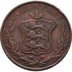 Guernsey, William IV., 1830 - 1837, 8 Doubles 1834, Londýn, KM.3 (Cu), 20.626g, dr.hr.,