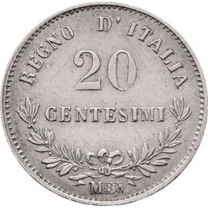 Itálie, Viktor Emanuel II., 1861 - 1878, 20 Centesimi 1863 M-BN, Milano, KM.13.1 (Ag835),
