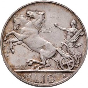 Itálie, Viktor Emanuel III., 1900 - 1946, 10 Lira 1927 R - nápis na hraně * FERT *, Řím,