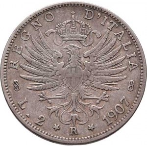 Itálie, Viktor Emanuel III., 1900 - 1946, 2 Lira 1907 R, Řím, KM.33 (Ag835), 9.871g, nep.hr.,