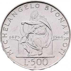Itálie, republika, 1946 -, 500 Lira 1975 R - Michelangelo Buonarroti, Řím,