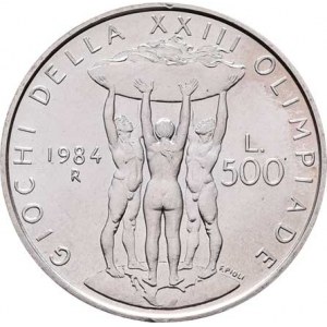 Itálie, republika, 1946 -, 500 Lira 1984 R - LOH Los Angeles, KM.114 (Ag835),