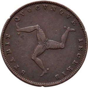 Man, Victoria, 1837 - 1901, Farthing 1839, KM.12 (měď), 4.605g, na hraně tři