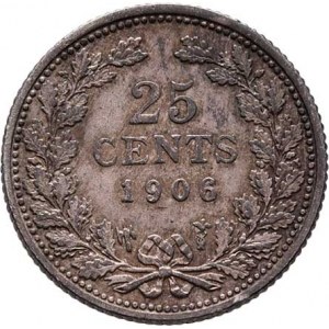 Nizozemí, Wilhelmina, 1890 - 1948, 25 Cent 1906, KM.120.2 (Ag640), 3.560g, nep.hr.,