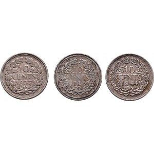 Nizozemí, Wilhelmina, 1890 - 1948, 10 Cent 1928, 1937, 1944, KM.163 (Ag640), 1.383g,