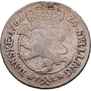 Norsko pod Dánskem, Frederik V., 1746 - 1766, 24 Skilling 1762 TL, Kongsberg, KM.236 (Ag562),