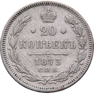 Rusko, Alexandr II., 1855 - 1881, 20 Kopějek 1873 SPB-NI, Petrohrad, Y.22a1 (Ag500),