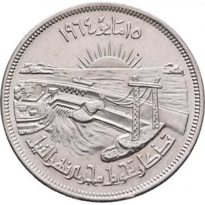 Egypt, republika, 1952 -, 50 Piastr, AH.1384 = 1964, Asuánská přehrada, KM.407