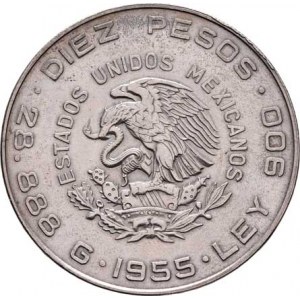 Mexiko, republika, 1867 -, 10 Pesos 1955 Mo - Miguel Hidalgo, KM.474 (Ag900),