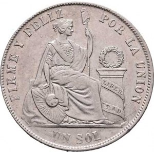 Peru, republika, 1822 -, Sol 1870 YJ, Lima, KM.196.3 (Ag900), 24.909g,