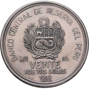 Peru, republika, 1822 -, 20 Nuevos Soles 1992 - 50 let smlouvy z Ria, KM.309