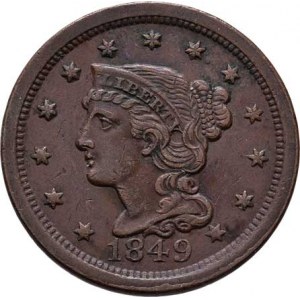 USA, Cent 1849 - Braided Hair, KM.67 (Cu), 10.769g,