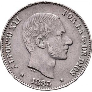 Filipiny, Alfonso XII., 1874 - 1885, 50 Centimos 1885, KM.150 (Ag835), 12.941g, dr.hr.,