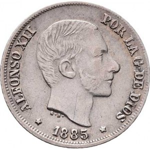 Filipiny, Alfonso XII., 1874 - 1885, 10 Centimos 1885, KM.148 (Ag835), 2.582g, nep.hr.,