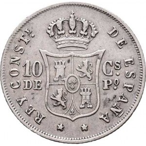 Filipiny, Alfonso XII., 1874 - 1885, 10 Centimos 1885, KM.148 (Ag835), 2.582g, nep.hr.,