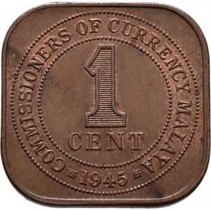Malajsie, George VI., 1936 - 1952, Cent 1945, KM.6 (bronz 20x20 mm), 4.275g, patina,