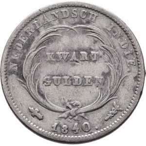 Nizozemská Indie, Willem I., 1815 - 1840, 1/4 Gulden 1840, Utrecht, KM.301.1 (Ag568), 3.965g,