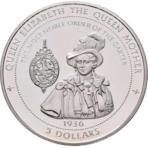 Pitcairn, Elizabeth II., 1952 -, 5 Dolar 1997 - královna matka - udělení podvazkového