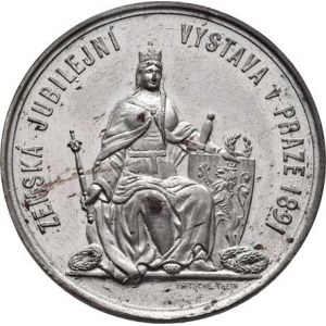 Praha - medaile Zemské jubilejní výstavy 1891, Fritsche/Thein - česká upomín. medaile 1891 - sedící