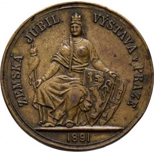 Praha - medaile Zemské jubilejní výstavy 1891, Kettner - upomínková medaile s Čechií 1891 - sedící