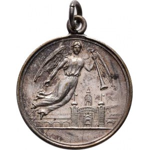 Praha - medaile Zemské jubilejní výstavy 1891, Nesign. - upomínková medailka s andělem nad