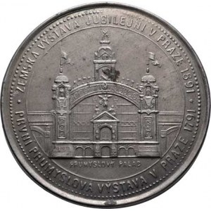 Praha - medaile Zemské jubilejní výstavy 1891, Plechové pouzdro se 14 kruh.obrázky - Průmyslový