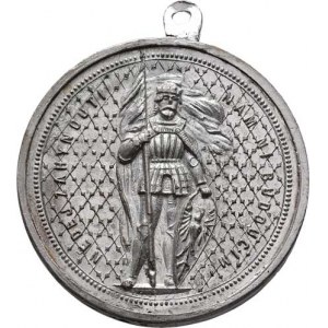 Praha - medaile Národopisné výstavy českoslovanské, Abrahám 1895 - stojící sv. Václav, opis / nápis