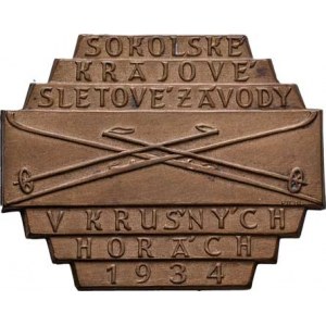 Sokolské medaile, medailky a odznaky - regionální, Krušné hory 1934 - krajové sletové závody, Sign.