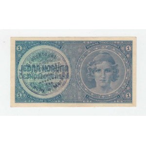 Protektorát Čechy a Morava, 1939 - 1945, 1 Koruna b.l. - ruční přetisk, série A054, BHK.28a,