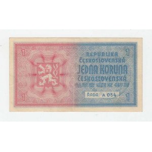 Protektorát Čechy a Morava, 1939 - 1945, 1 Koruna b.l. - ruční přetisk, série A054, BHK.28a,