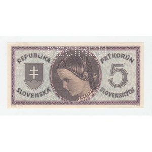 Slovenská republika, 1939 - 1945, 5 Koruna 1945, série A001, BHK.55a, He.60a.s1,
