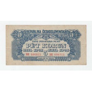 ČSR - Poukázky pro osvobozené území, 1944 - 1945, 5 Koruna 1944, série BK, BHK.57a, He.62a neperf.