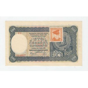 Slovenská republika - kolkované, 1945, 100 Koruna 1940 - 2.vyd., série E5, BHK.63a,