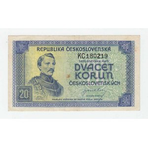 Československo - státovky londýnské emise, 20 Koruna (1945), série KC, BHK.72, He.77a neperf.,