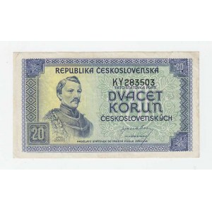 Československo - státovky londýnské emise, 20 Koruna (1945), série KY, BHK.72, He.77a neperf.