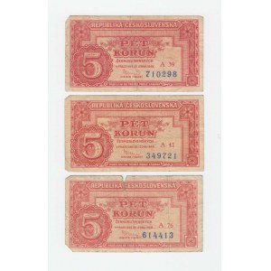 Československo - bankovky a státovky 1945 - 1953, 5 Koruna 1949, série A39, A41, A76, BHK.82b, He.8