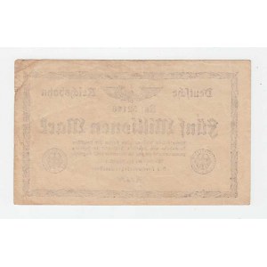 Německo - poukázky Německých říšských drah, Berlin - 5 Mio Marek 22.8.1923 - série Ra
