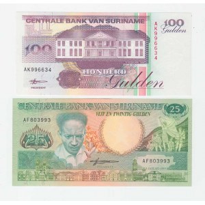 Surinam, 25 Gulden 1988, 100 Gulden 1998, Pick.132b,139b 2ks