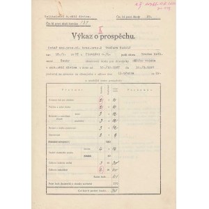 Osobní a jiné dokumenty :, Josefov 1929 - vojenský Výkaz o prospěchu četaře (!)