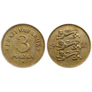 Estonia 3 Marka 1925 Averse: Three leopards left divide date. Reverse: Denomination. Nickel-Bronze...