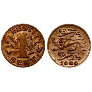 Estonia 1 Sent 1929. Averse: Three leopards left above date. Reverse: Denomination oak leaves in background...