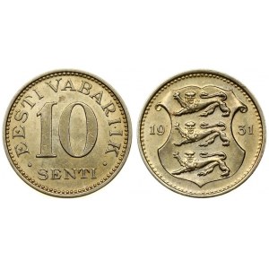 Estonia 10 Senti 1931 Averse: National arms divide date. Reverse: Denomination. Edge Description: Plain. Nickel-Bronze...