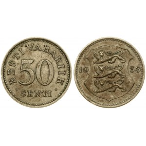 Estonia 50 Senti 1936 Averse: National arms divide date. Reverse: Denomination. Edge Description: Plain. Nickel-Bronze...