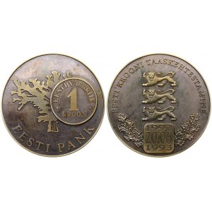 Estonia Medal Eesti Pank 1 Kroon (1993). 1992 20.06 1993. Brass Nickel-plated . Weight approx:  32.95g. Diameter: 45 mm...