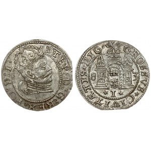 Latvia 1 Grosz 1583 Riga. Stephen Bathory(1576–1586). Averse: Crowned bust facing right surrounded by legend. Lettering...
