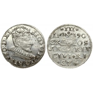 Latvia 3 Groszy 1590 Riga. Sigismund III Vasa(1587-1632). Averse: Crowned bust right. Reverse...