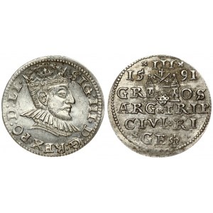 Latvia 3 Groszy 1591 Riga Sigismund III Vasa(1587-1632). Averse: Crowned bust right. Reverse...