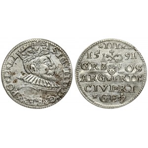 Latvia 3 Groszy 1591 Riga. Sigismund III Vasa(1587-1632). Averse: Crowned bust right. Reverse...