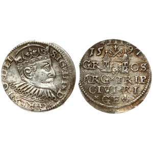 Latvia 3 Groszy 1597 Riga Sigismund III Vasa(1587-1632). Averse: Crowned bust right. Reverse...